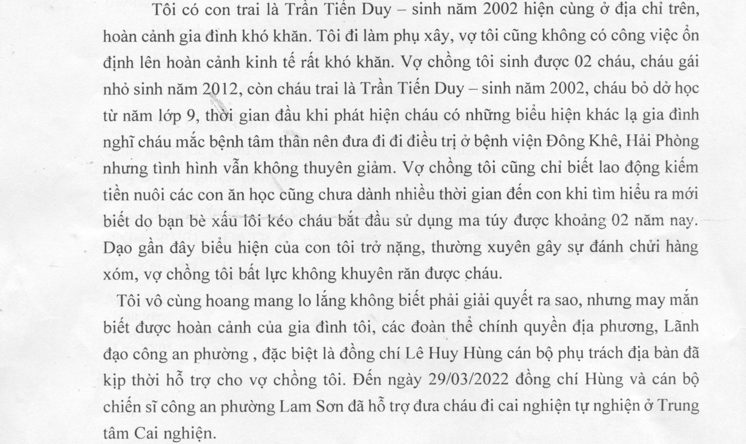 Người dân gửi thư cảm ơn Công an phường Lam Sơn